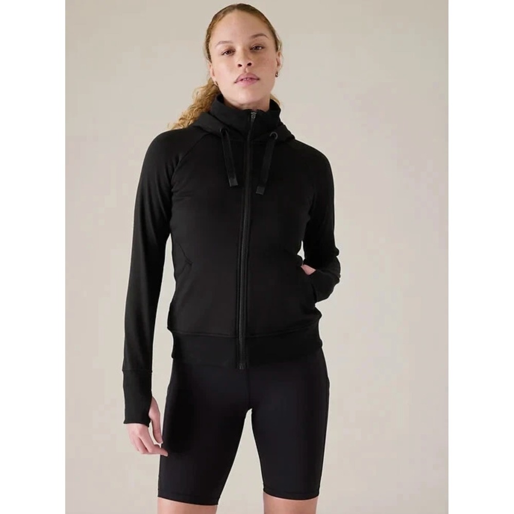 ATHLETA Triumph Hoodie Womens Medium Black Full-Zip Athleisure Training Gym Hike